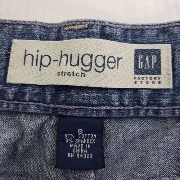 Vtg Gap Womens Skirt Size 8 Hip Hugger Stretch Blue Denim Short Mini Pockets - Picture 4 of 5
